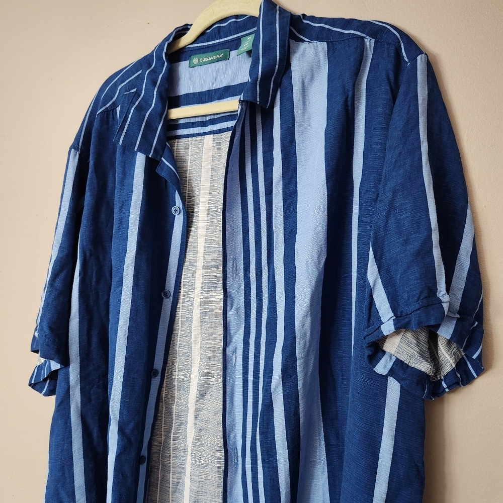 Cubavera XL short sleeve Blue stiped Button Down Shirt collared casual like new - Picture 3 of 11